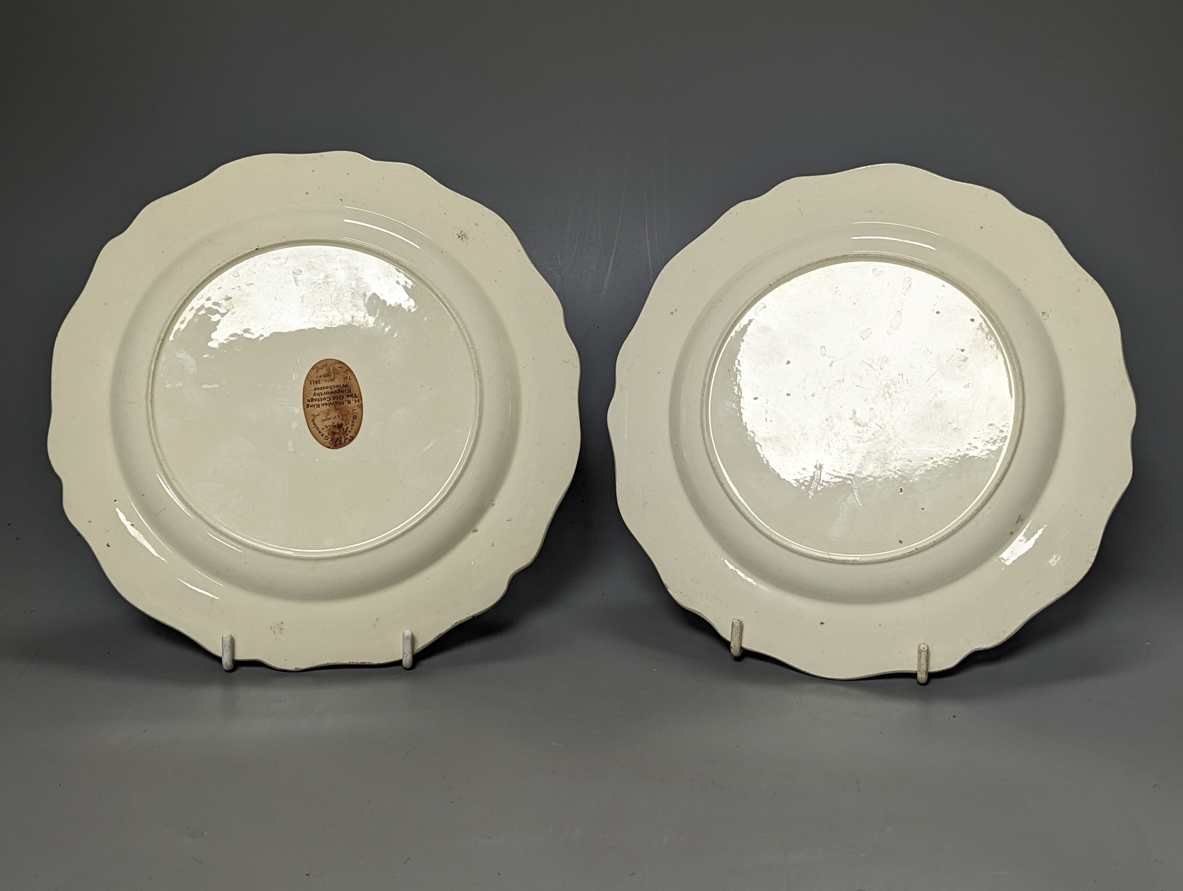 Two creamware Anti Gallican Society plates, c.1760, 21cm diameter (2)